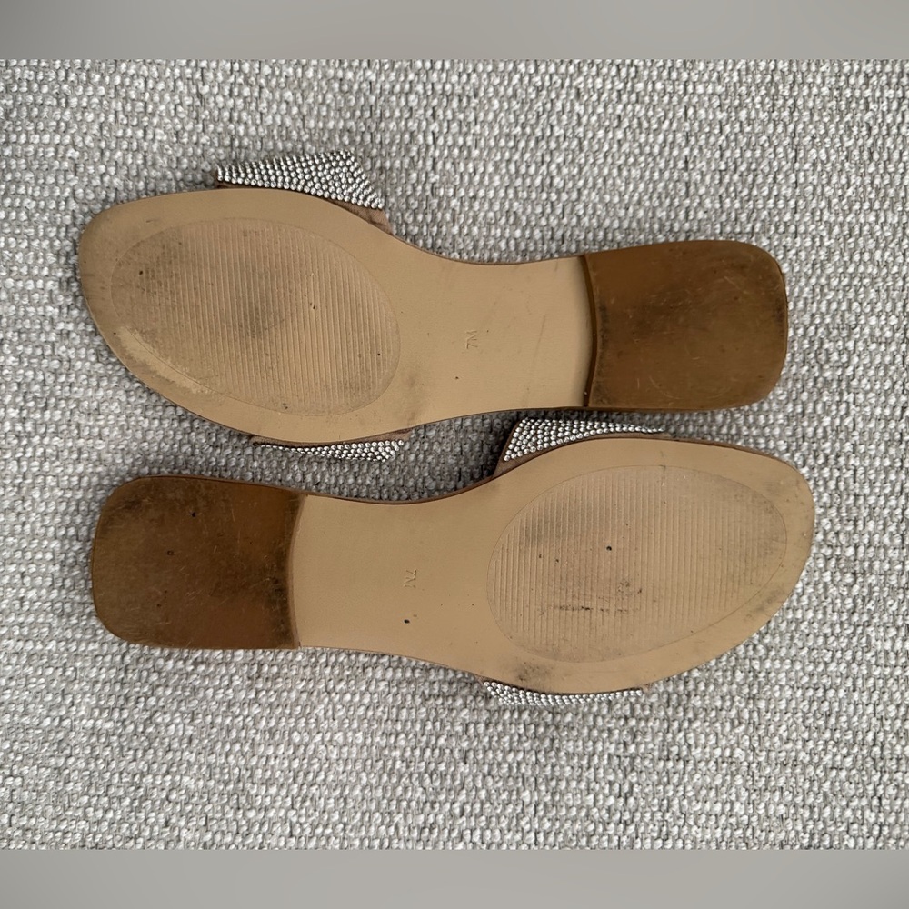 Steve Madden Women's Rhinestone Silver and Tan Slide Sandals, Size 7 - Picture 3 of 3